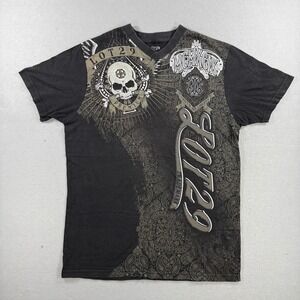 Lot29 T-Shirt Men Large Black AOP Skull Gothic Grunge Paisley Affliction Y2K